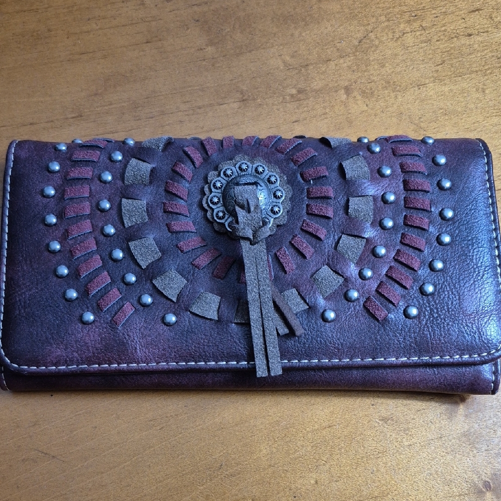 Brown Studded Women's Tri Fold Wallet. NWOT